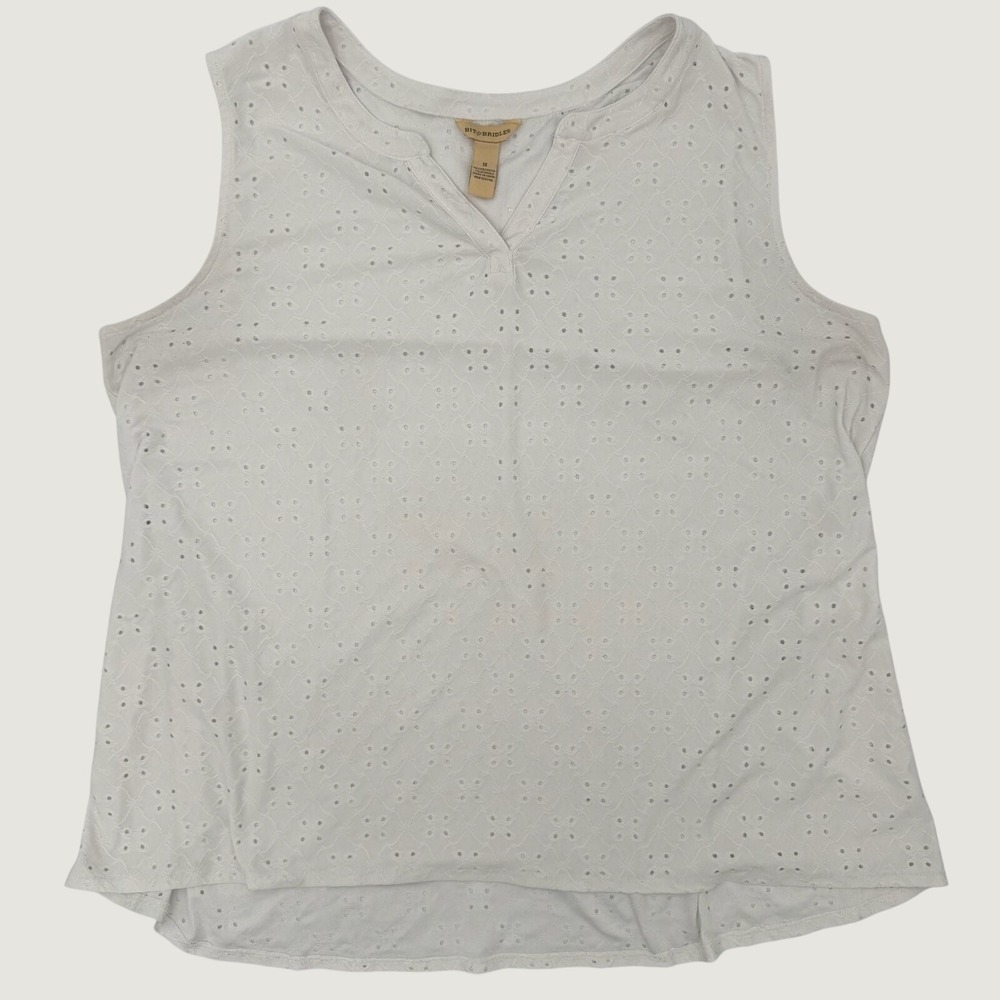 Eyelet Tank Top Size 1X Sleeveless V-Neck White Plus Size Top